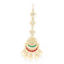 ZENEME Gold Plated Multicolor Kundan Layered Chandbali Pearl Drop Maang Tikka for Women & Girls