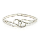 Rhodium Plated Silver Toned White Classic Cubic Zirconia Studded Cuff Bracelet
