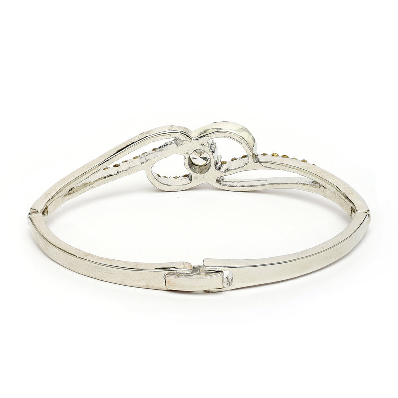 Rhodium Plated Silver Toned White Classic Cubic Zirconia Studded Cuff Bracelet