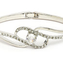 Rhodium Plated Silver Toned White Classic Cubic Zirconia Studded Cuff Bracelet