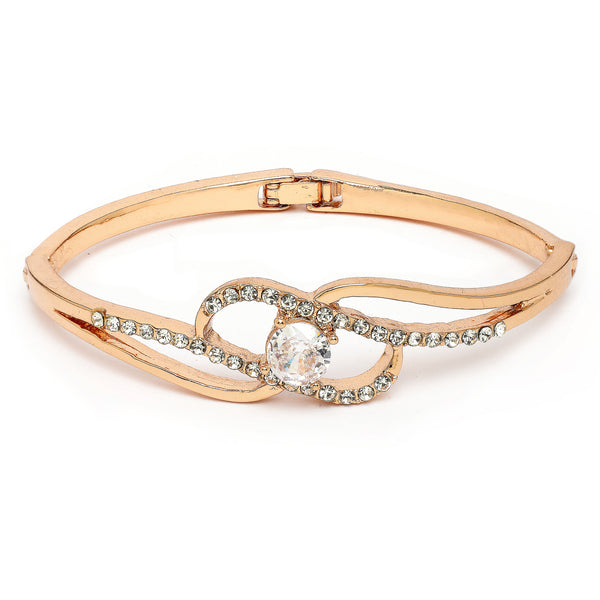 Rose Gold Plated Classic White Cubic Zirconia Studded Cuff Bracelet
