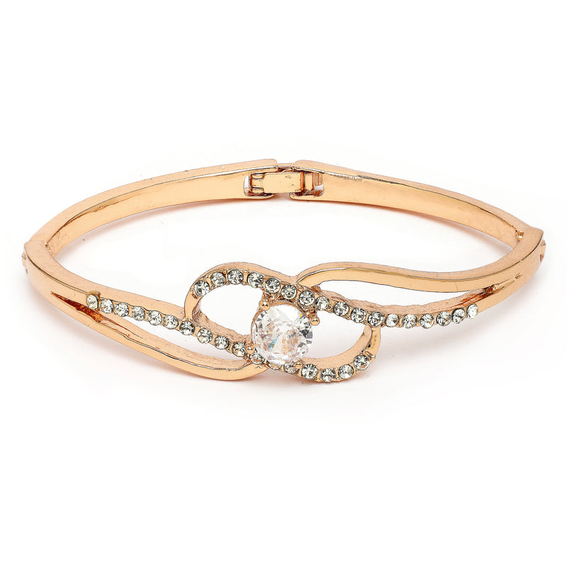 Rose Gold Plated Classic White Cubic Zirconia Studded Cuff Bracelet