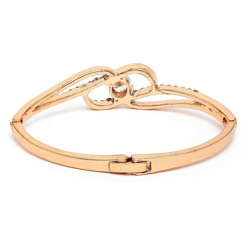 Rose Gold Plated Classic White Cubic Zirconia Studded Cuff Bracelet