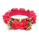 Pink Floral Handmade Beaded Haldi & Mehendi Cuff Bracelet Set Of 2