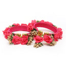 Pink Floral Handmade Beaded Haldi & Mehendi Cuff Bracelet Set Of 2