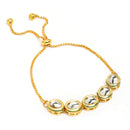 Traditional Gold Plated Oval Shaped Kundan Studded Wraparound Bracelet