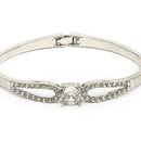 Rhodium Plated Silver Toned Classic Cubic Zirconia Studded Cuff Bracelet