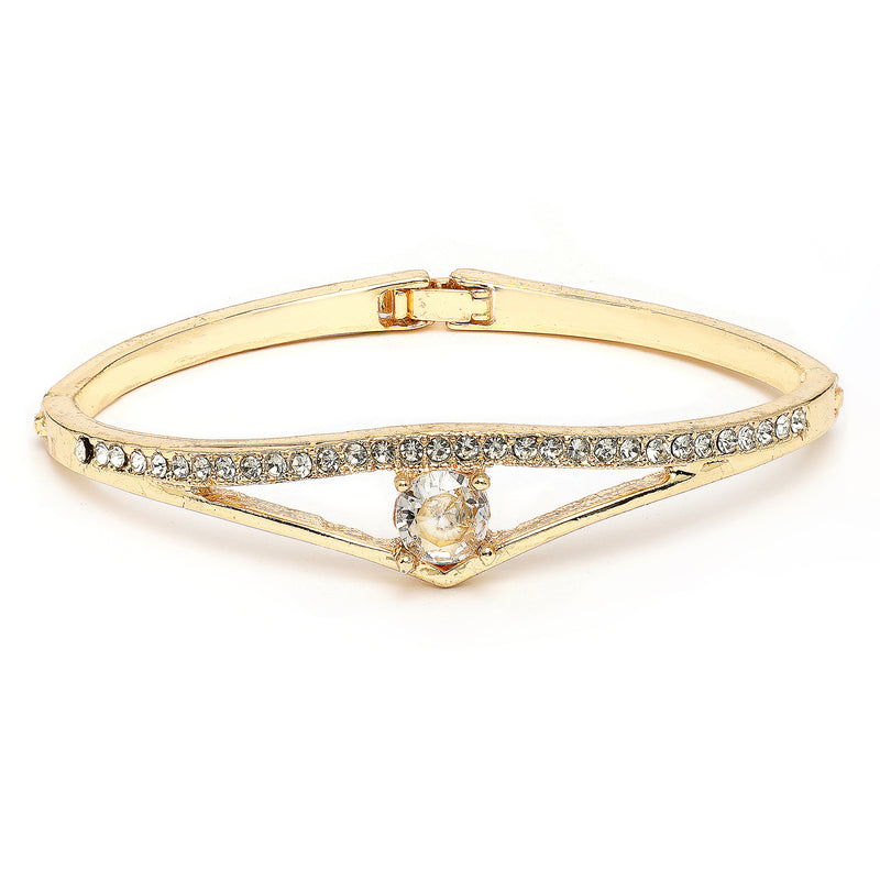 Gold Plated Classic White Cubic Zirconia Studded Cuff Bracelet