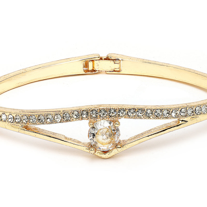 Gold Plated Classic White Cubic Zirconia Studded Cuff Bracelet