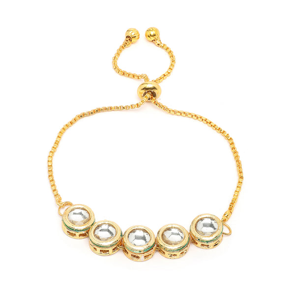 Traditional Gold Plated Circular Shaped Kundan Studded Wraparound Bracelet
