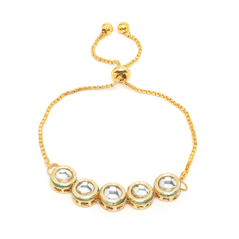 Traditional Gold Plated Circular Shaped Kundan Studded Wraparound Bracelet