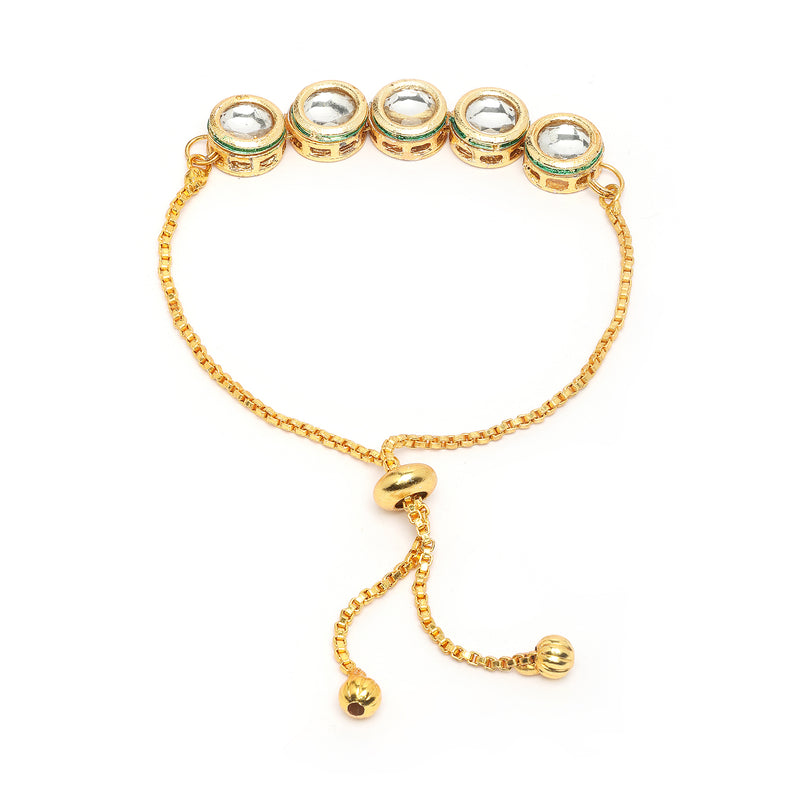 Traditional Gold Plated Circular Shaped Kundan Studded Wraparound Bracelet