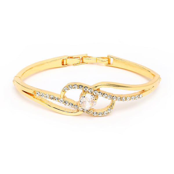 Gold Plated Classic White Cubic Zirconia Studded Cuff Bracelet