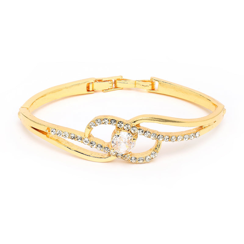 Gold Plated Classic White Cubic Zirconia Studded Cuff Bracelet