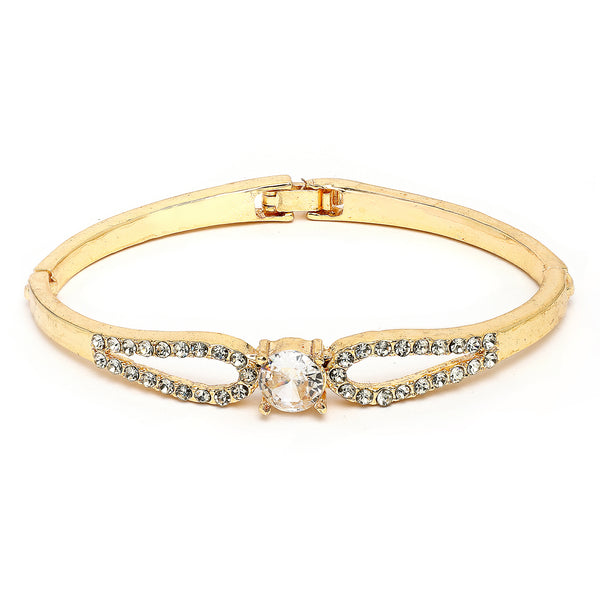 Gold Plated Classic White Cubic Zirconia Studded Cuff Bracelet