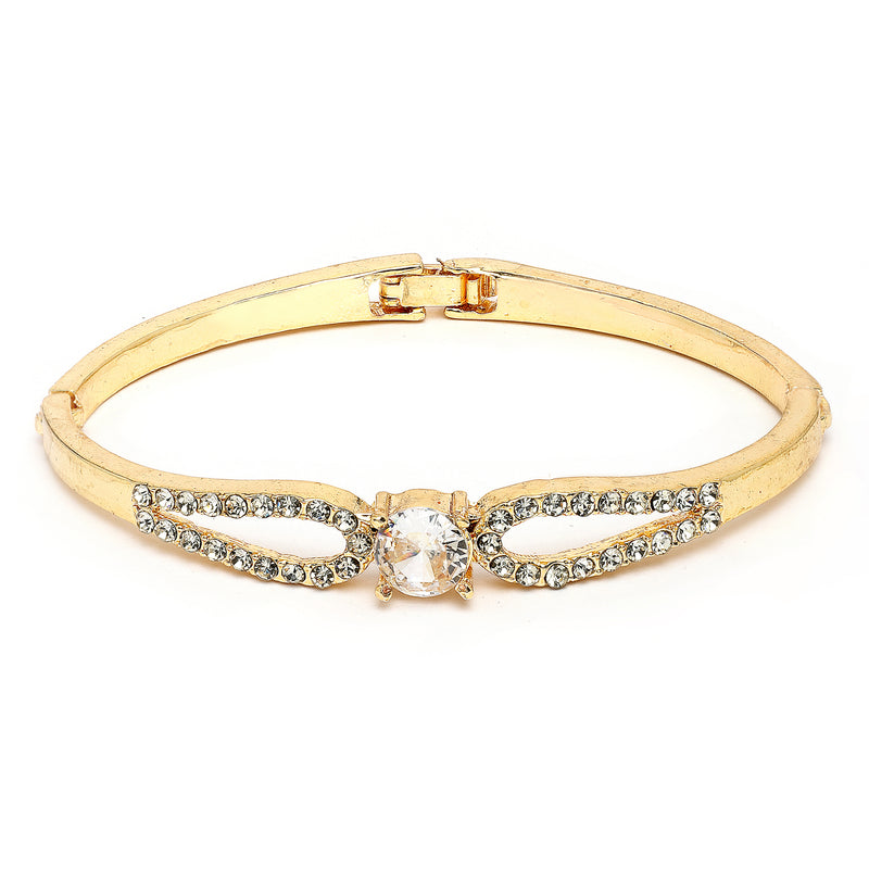 Gold Plated Classic White Cubic Zirconia Studded Cuff Bracelet