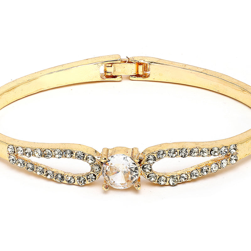Gold Plated Classic White Cubic Zirconia Studded Cuff Bracelet