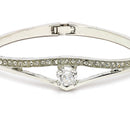 Rhodium Plated Silver Toned Classic White American Diamond Studded Cuff Bracelet