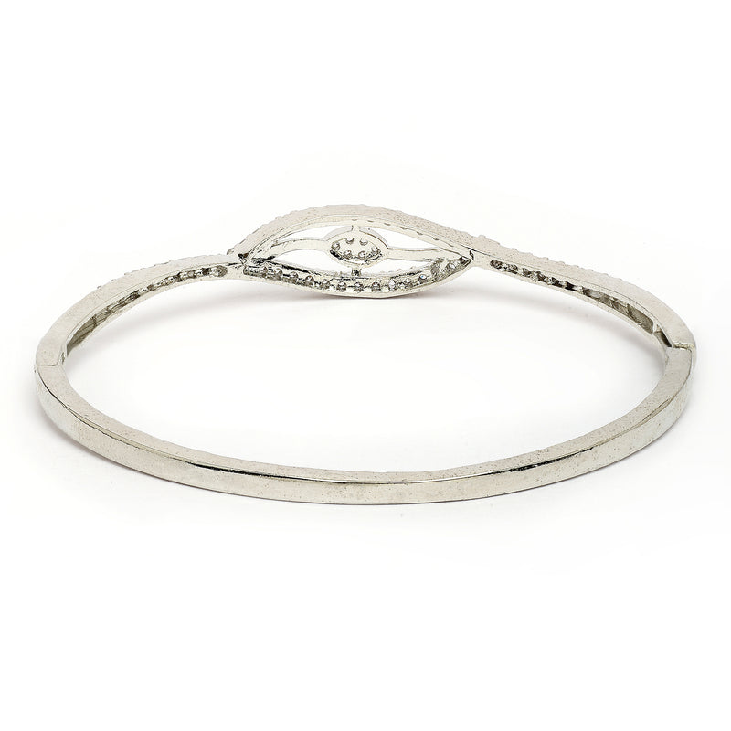 Rhodium Plated Silver Toned White Cubic Zirconia Studded Cuff Bracelet