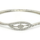 Rhodium Plated Silver Toned White Cubic Zirconia Studded Cuff Bracelet