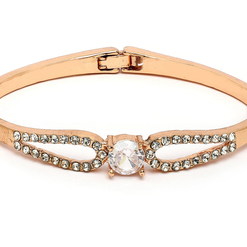 Rose Gold Plated Classic White American Diamond Studded Cuff Bracelet