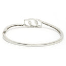 Rhodium Plated Silver Toned White Cubic Zirconia Studded Cuff Bracelet