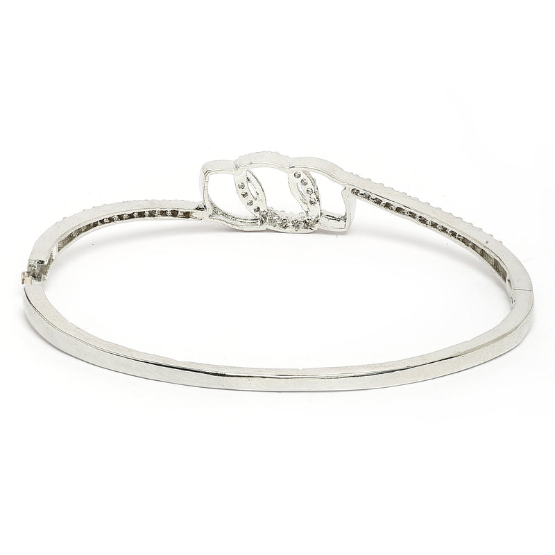 Rhodium Plated Silver Toned White Cubic Zirconia Studded Cuff Bracelet