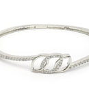 Rhodium Plated Silver Toned White Cubic Zirconia Studded Cuff Bracelet