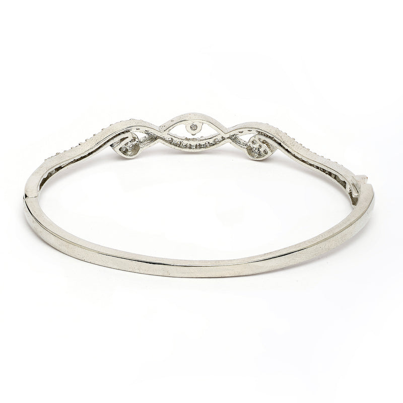 Rhodium Plated Silver Toned White Cubic Zirconia Studded Cuff Bracelet