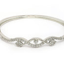 Rhodium Plated Silver Toned White Cubic Zirconia Studded Cuff Bracelet