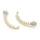 Gold Plated Floral Shaped American Diamond Studded Ear Climber Earrings