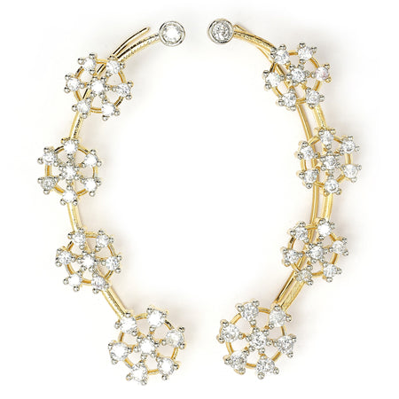 Gold Plated Floral Shaped American Diamond Studded Ear Climber Earrings