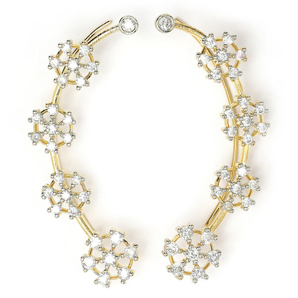 Gold Plated Floral Shaped American Diamond Studded Ear Climber Earrings