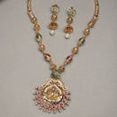 Gold Plated South Indian Temple Jewelry Lakshmi Pendant Necklace Set with Earrings Jewellery Set For Women & Girls (Temple Style Green Stones)