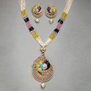 Gold Toned Brass Peacock Design Pearl Beads Necklace Set for Women