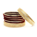 Gold-Plated Matte Finish Maroon Velvet Textured Bangles Set Of 30
