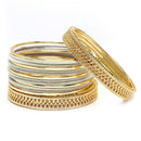 Gold-Plated Matte Finish Grey Velvet Textured Bangles Set Of 30