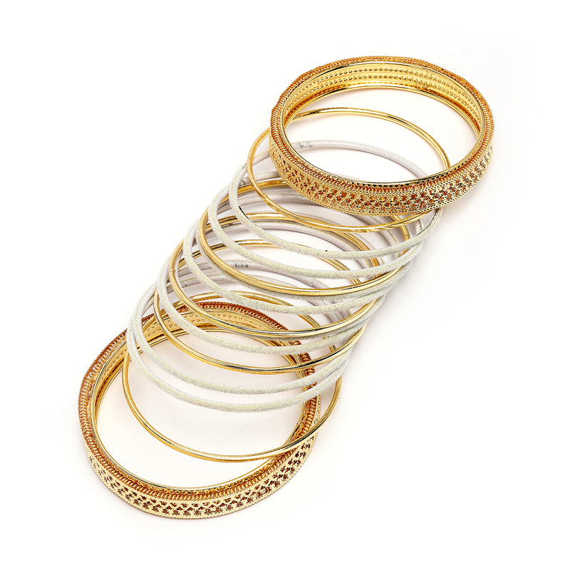 Gold-Plated Matte Finish Grey Velvet Textured Bangles Set Of 30