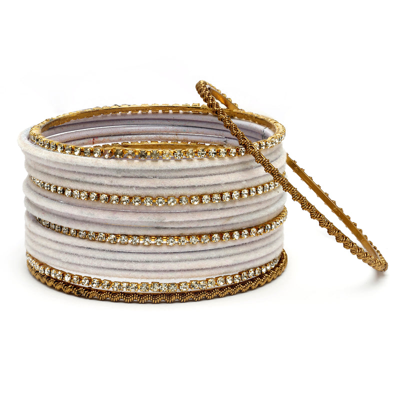 Zeneme Gold-Plated Matte Finish Lavender Velvet Cz Studded Bangles Set Of 36