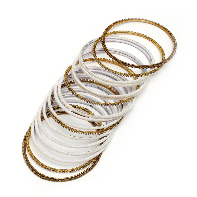 Zeneme Gold-Plated Matte Finish Lavender Velvet Cz Studded Bangles Set Of 36