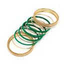 Gold-Plated Matte Finish Green Velvet Textured Bangles Set Of 30