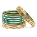 Gold-Plated Textured Matte Finish Teal Velvet Bangles Set Of 30