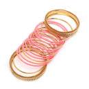 Gold-Plated Matte Finish Pink Velvet Textured Bangles Set Of 30