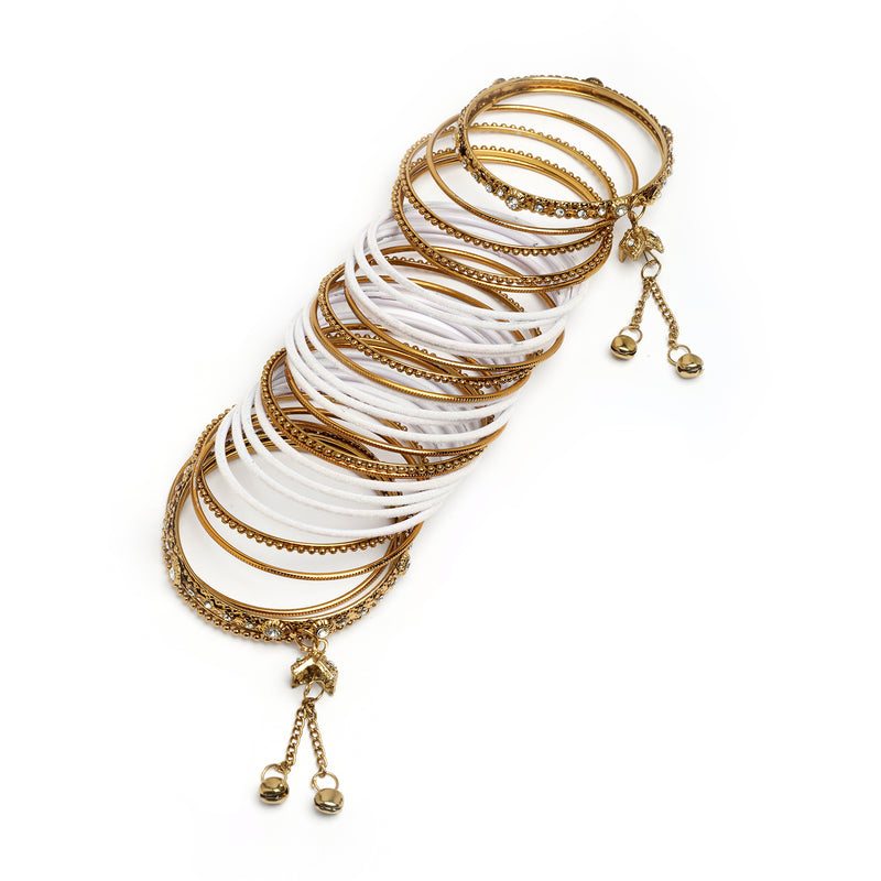 Gold-Plated Lavender Matte Finish Velvet Cz Studded Tasselled Bangles Set Of 56