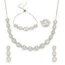 Rhodium Plated Silver Toned Circular Shaped White American Diamond Studded Jewellery Sets Combo