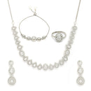 Rhodium Plated Silver Toned Teardrop Shaped White American Diamond Studded Jewellery Sets Combo