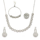 Rhodium Plated Silver Toned White American Diamond Studded Jewellery Sets Combo
