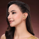 Gold Plated Antique Finish Circular Design Pearl Drop Ear Cuff
