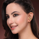 Gold Plated Antique Finish Circular Design Pearl Drop Ear Cuff