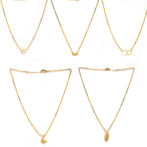 Gold Plated Gold Toned Pearl Necklace Infinity Butterfly Pendant Set